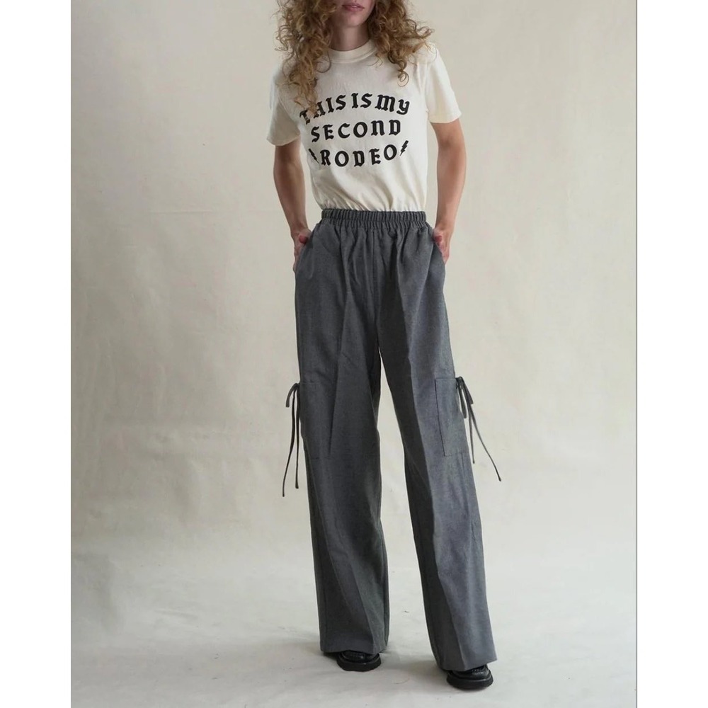 Proche Cargo Sunday Pants Womens Medium Grey 100% Wool Wide Leg Made in USA